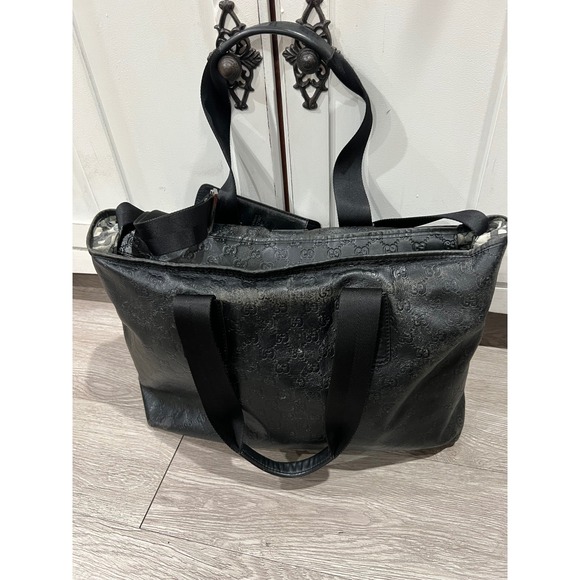 Gucci Vintage Guccissima Leather Luxury Tote Bag Black Shoulder Bag Old Money - Picture 7 of 16